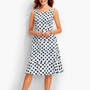 Talbots White Dress Navy Blue Polka Dots Sleeveless Pockets Size 4 Lined A-line